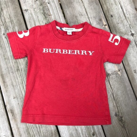 Vintage Burberry Shirt 2Y Red Logo Print Kids T Shirt - Picture 1 of 4